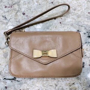 Tory Burch Bow Small Clutch Wristlet Wallet Tan